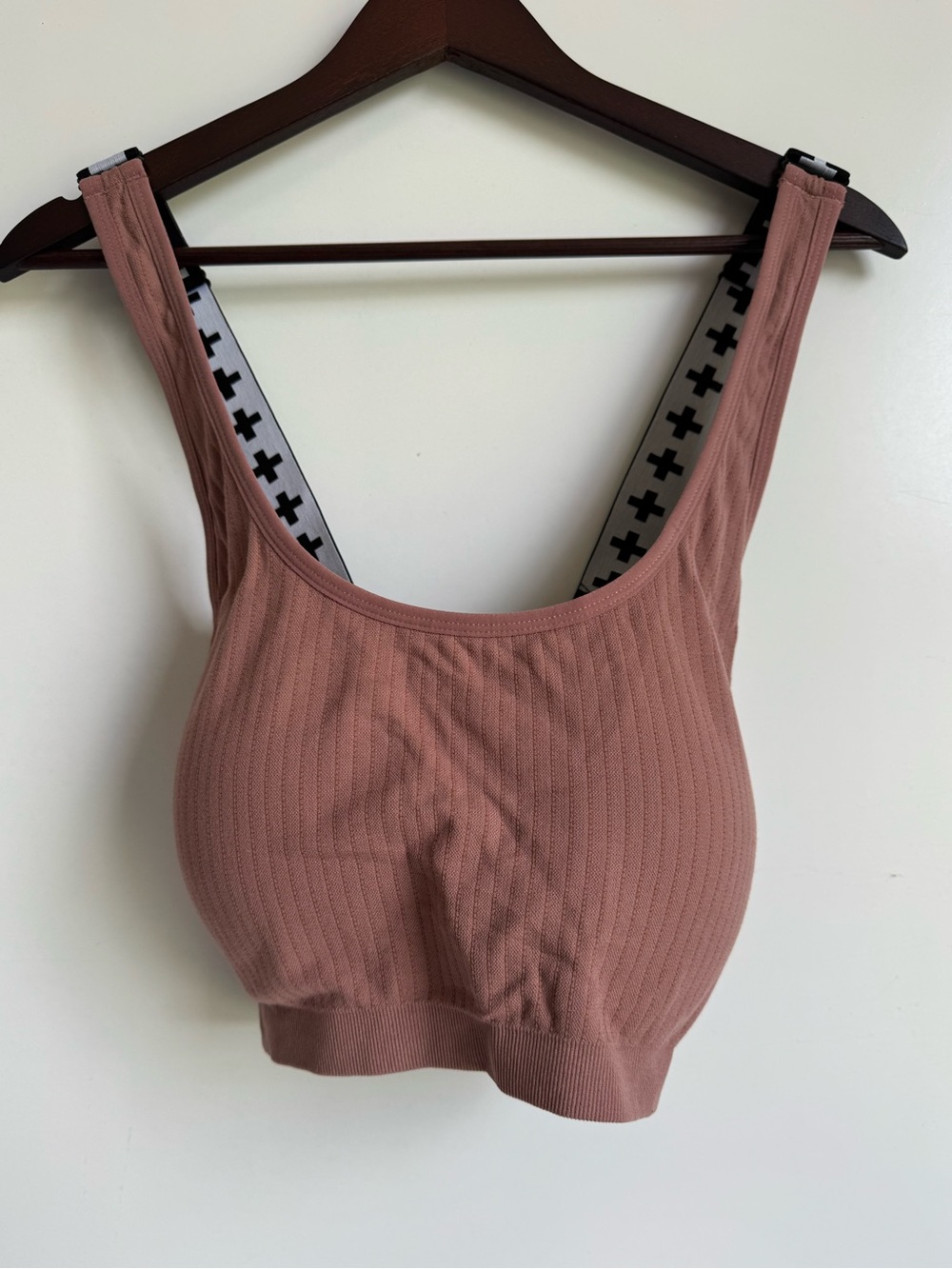 Wildfang ribbed tank bra Logo crisscross straps Mauve Adjustable 4X androgynous